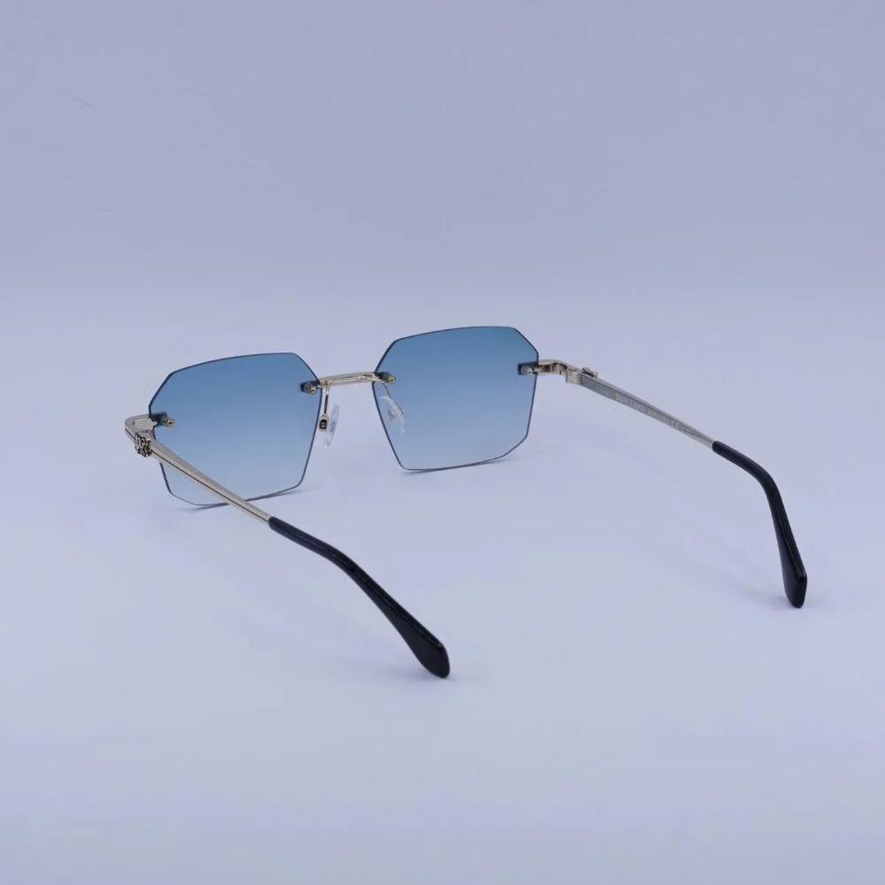 Palm Angels PERI10G QUARTZ 7644 Sunglasses Gold Geometric Frame, Blue Lenses